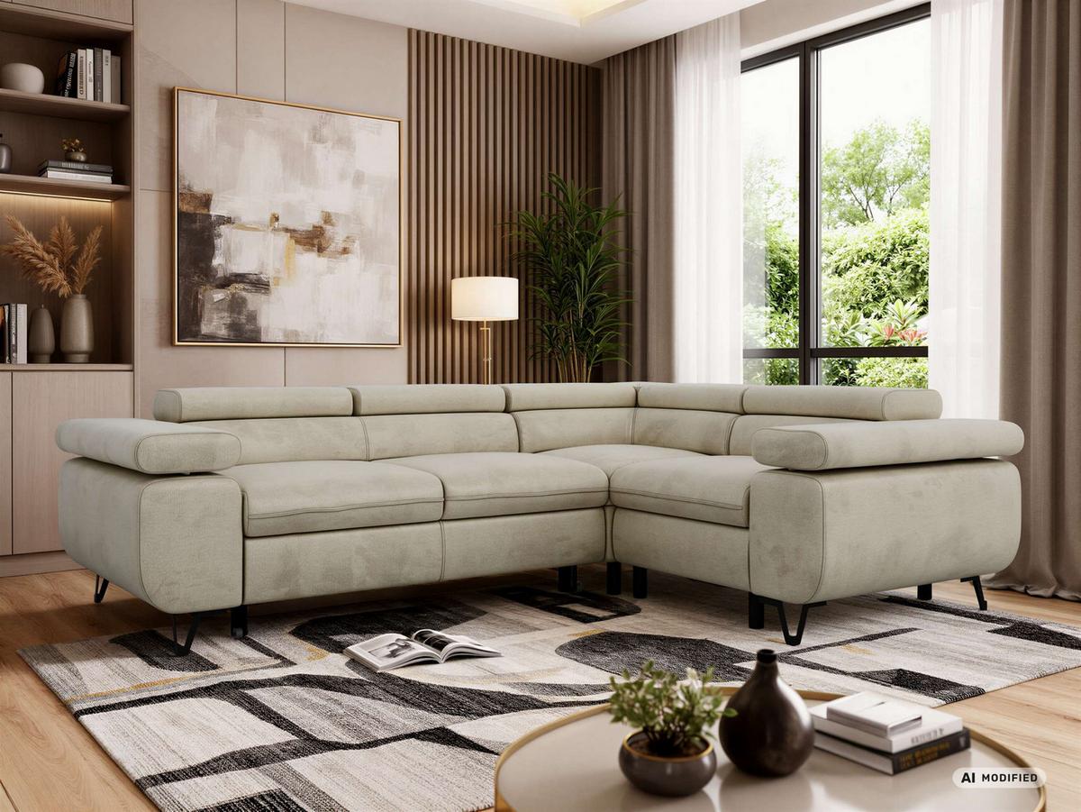 ECKSOFA FALCO L - Beige Velvet - Rechts Seite - Beige/Schwarz, Textil/Metall (268/197cm) - MKS