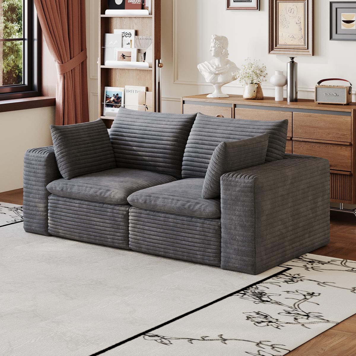 2-SITZER SOFA 180cm Cord-Sofa ohne Montage - Dunkelgrau, Textil (180/60/90cm) - Urban Meuble