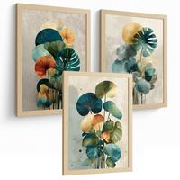 POSTER 3er-Set Wandbilder Pflanzen modern Wohnzimmer Deko, Schlafzimmer, Küche, Badezimmer Leichter Holzrahmen A3 - Beige, Papier (29.7/1/42cm) - Nacnic