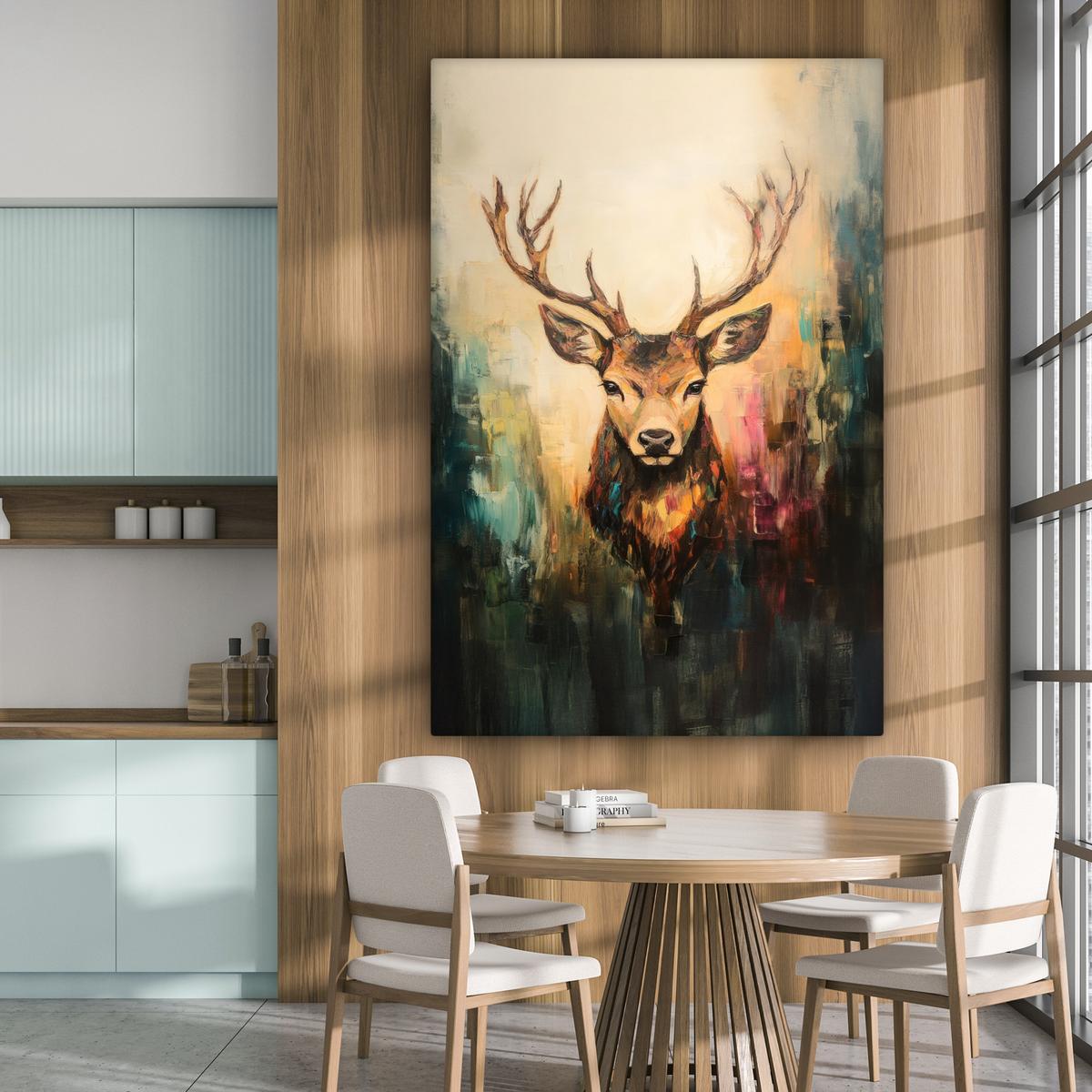 LEINWANDBILD Hirsch - Gemalt - Geweih - Braun Deko Groß 90x140 cm - Haselnussfarben, Textil (90/140cm) - MuchoWow