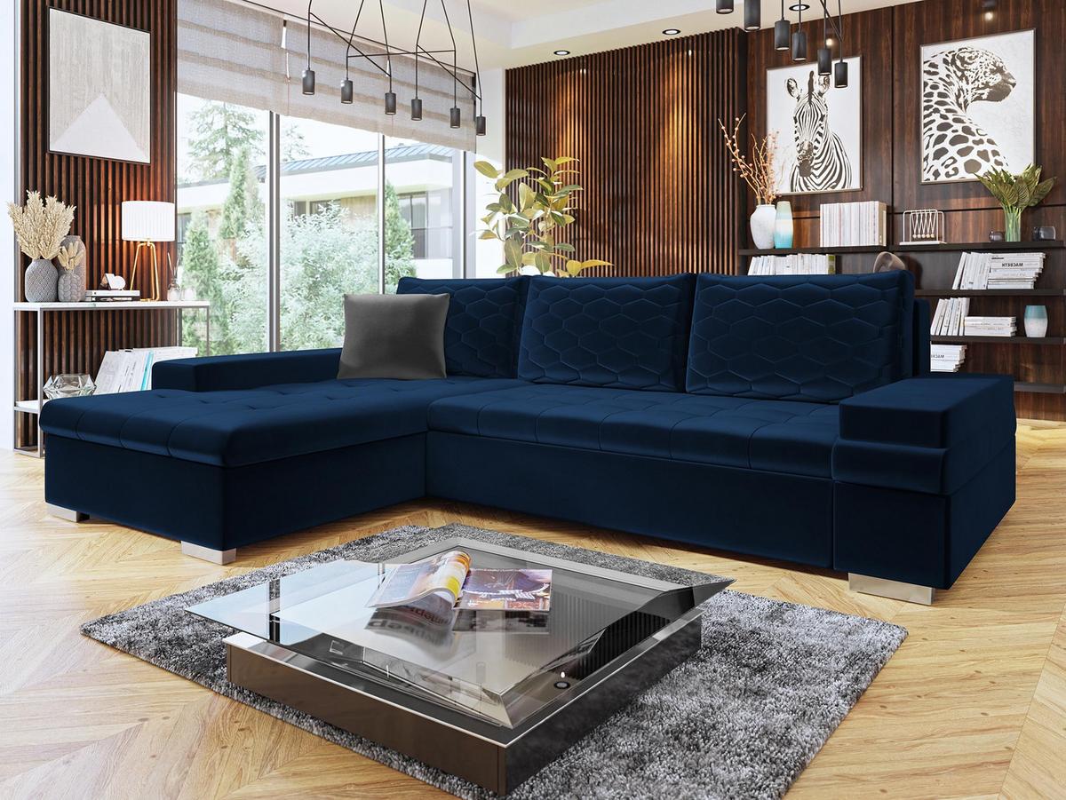 ECKSOFA Bangkok Mini Premium - Silberfarben/Dunkelblau, Holz/Textil (274/182cm) - MIRJAN24