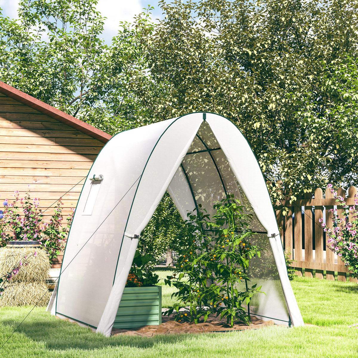 GEWÄCHSHAUS, 180L x 180B x 200H cm - Weiß, Kunststoff (180/200/180cm) - Outsunny