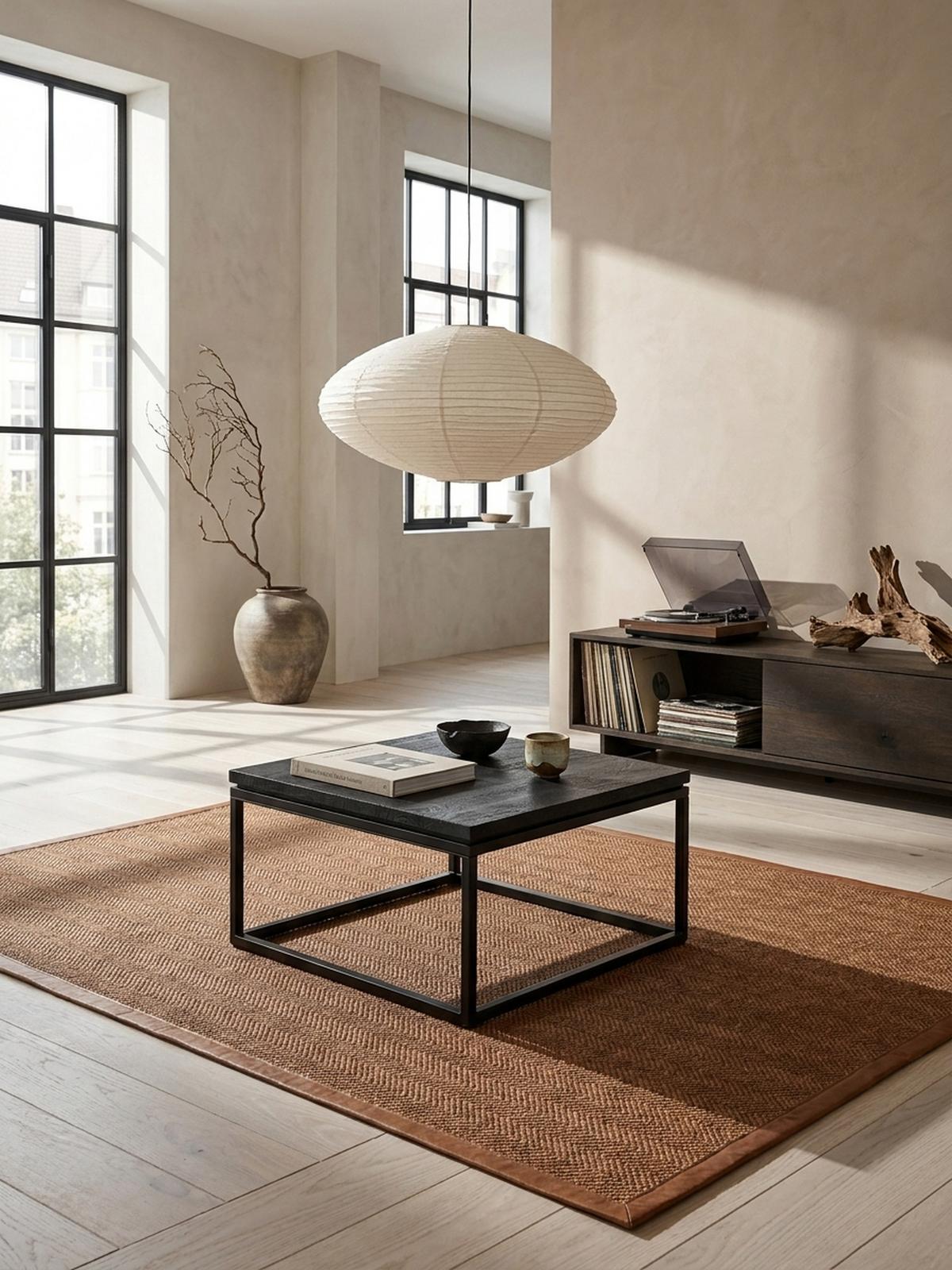 COUCHTISCH aus Mango Massivholz und Metall, Quadratisch, Natürliche Holzmaserung, Schwarz 60 x 60 x 35 cm - Schwarz, Holz/Metall (60/60/35cm) - KADIMA DESIGN