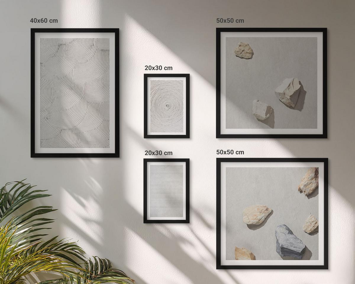 BILDER SET 5er Set - 50x50 cm & 20x30 cm & 40x60 cm Schwarzer Rahmen - Geometrische Pappsteine - Schwarz, Kunststoff (40/60cm) - TULUP