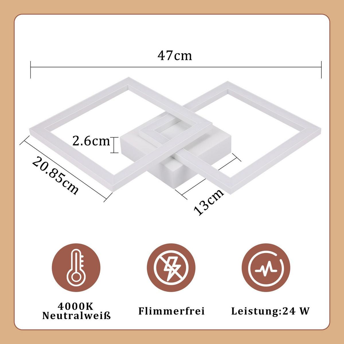 LED-DECKENLEUCHTE Maione 6/29.5/47cm - Weiß, Metall (29.5/6/47cm) - Nettlife