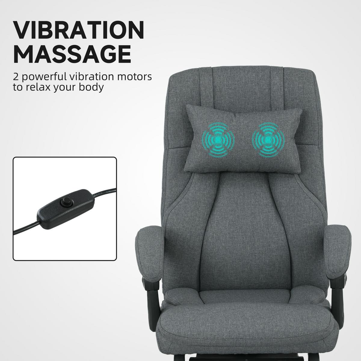 BÜROSTUHL mit Massagefunktion, Schreibtischstuhl mit Liegefunktion, Kopfstütze - Dunkelgrau, Kunststoff (74/117/64cm) - Vinsetto