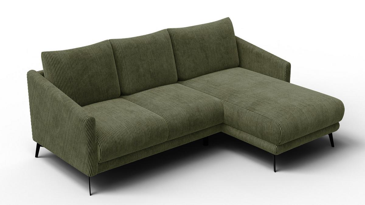 ECKSOFA VILT 3-Sitzer, olive - Schwarz/Olivgrün, Holzwerkstoff/Textil (221/156cm) - Wozimo
