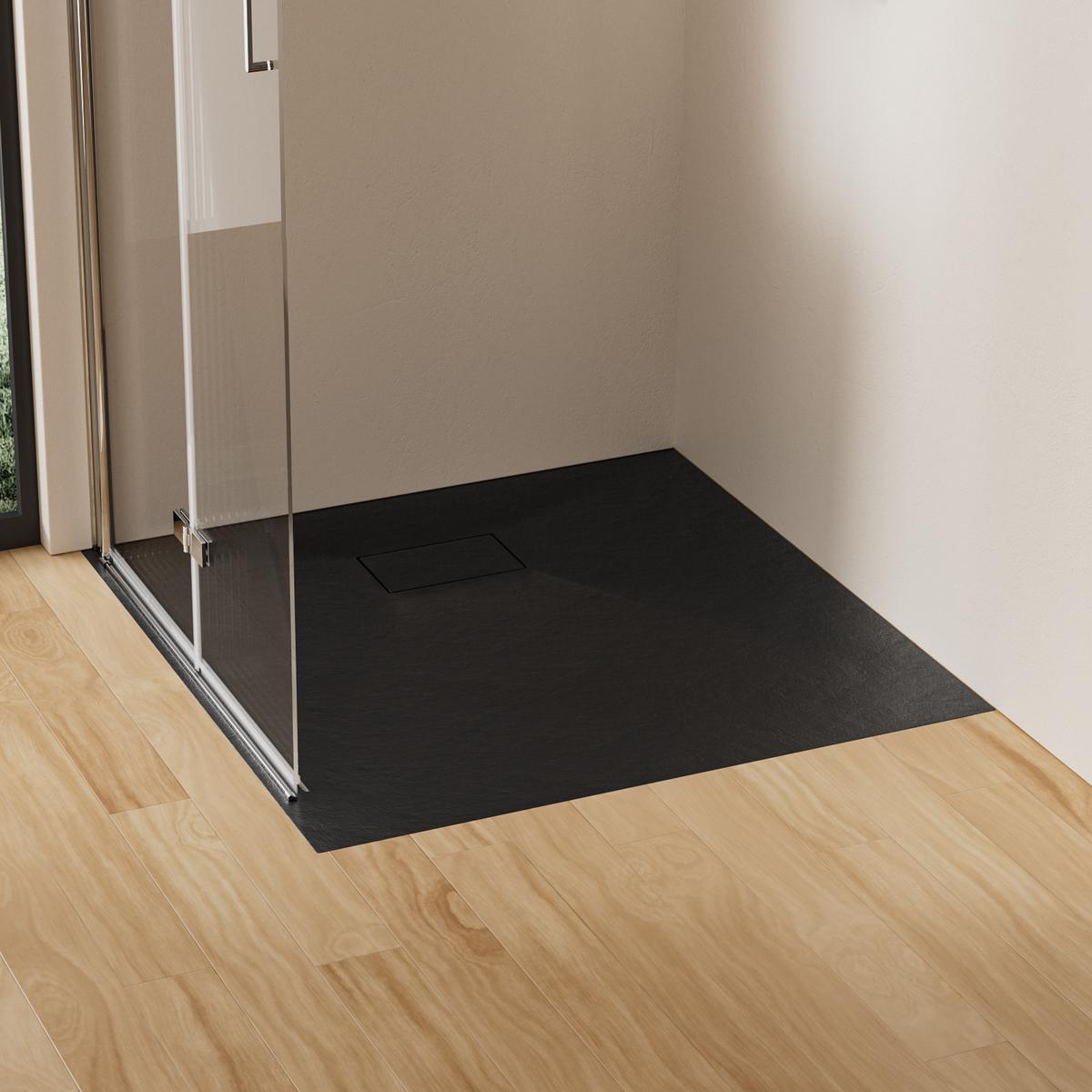 DUSCHWANNE mit rutschhemmender Oberfläche Schwarz 90/90 cm - Schwarz, Kunststoff (90/2.6/90cm) - EMKE