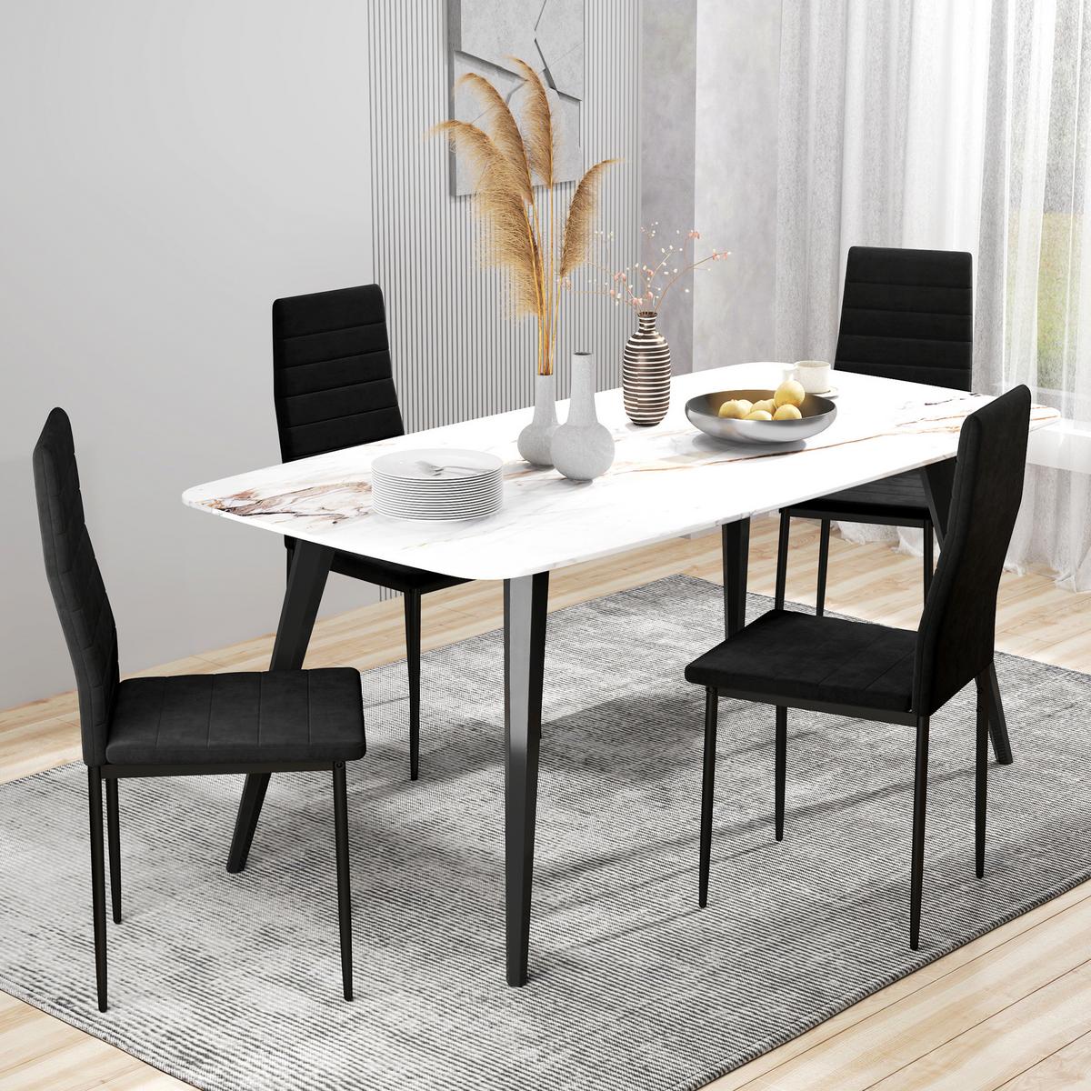 ESSSTUHL 4er Set Polyester Metall Schwarz - Schwarz, Textil/Metall (41/97/54cm) - HOMCOM