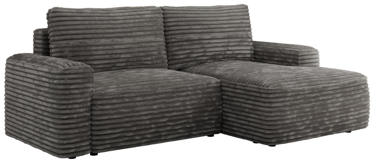 ECKSOFA BELLUNO L Dunkelgrau Cord - Rechts - Dunkelgrau/Schwarz, Textil (233/144cm) - MKS