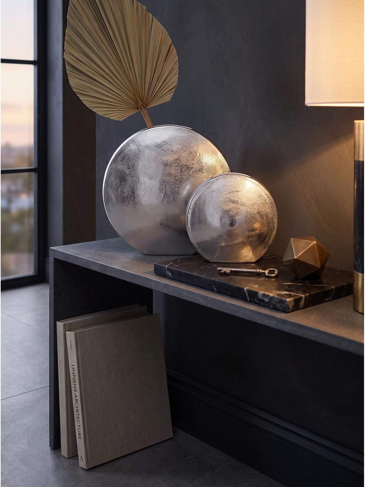 VASEN 2er-Set BERLENGA, Aluminium, handgefertigt, Silber, 35 x 13,5 x 34 cm - Silberfarben, Metall (34cm) - KADIMA DESIGN