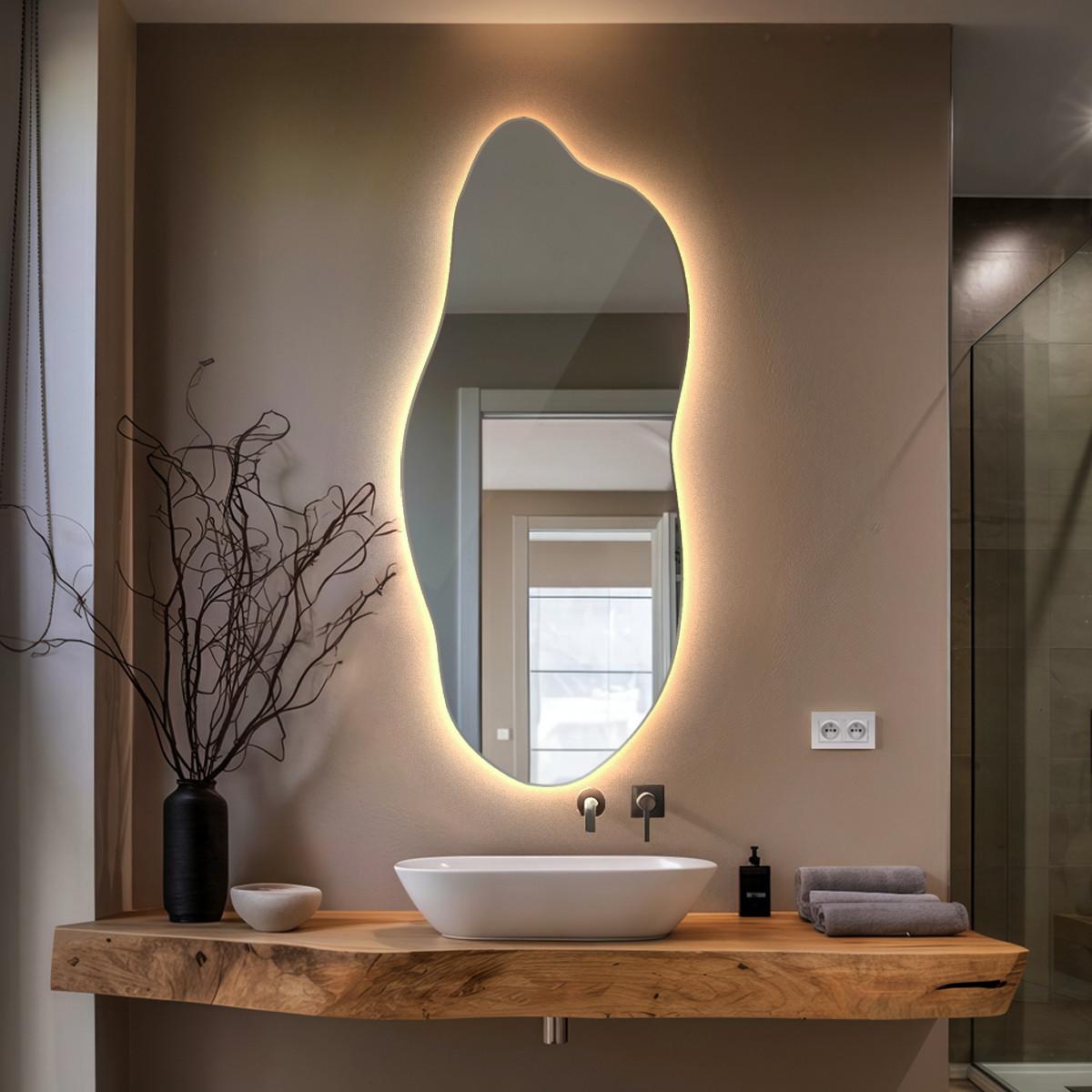 LED SPIEGEL 35x80 cm Asymmetrisch Warmweiß 3000 K - Blaugrau, Glas (35/80/0.4cm) - TULUP