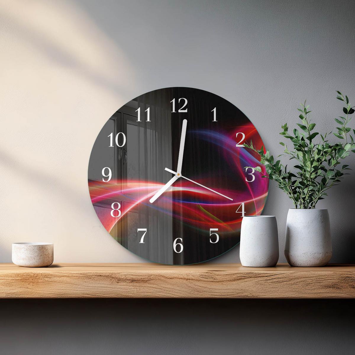 WANDUHR aus Glas Ø30 cm - Abstrakte Linien - Schwarz, Glas (30/30/0.4cm) - TULUP