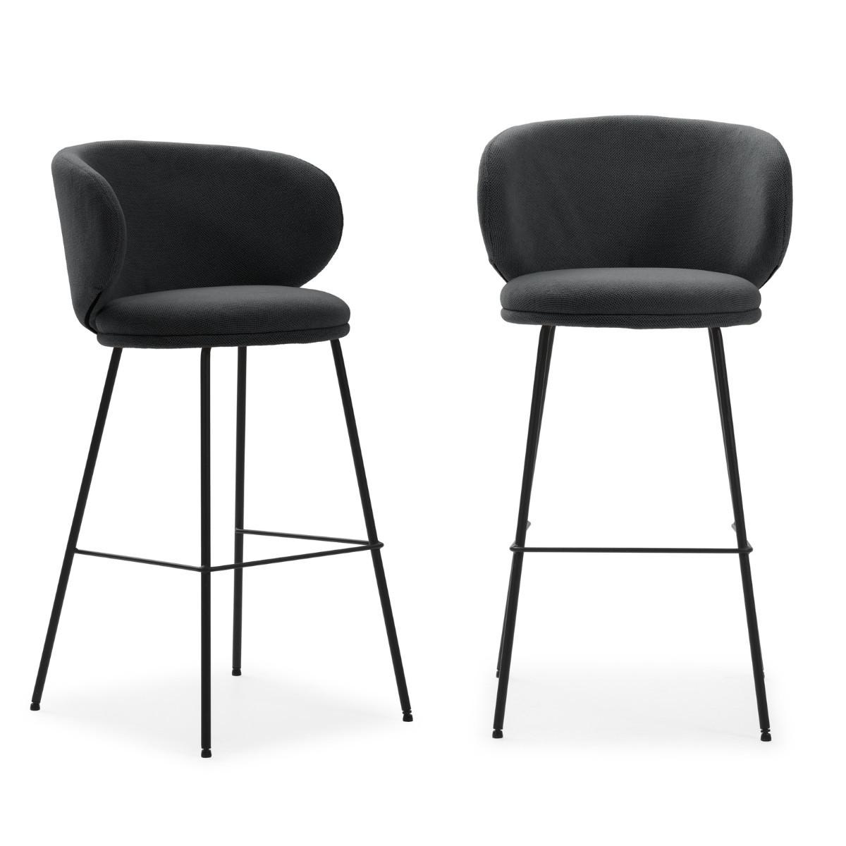 BARHOCKER (Set aus 2) aus Stoff mit schwarzen Metallbeinen - rush 56/53/65 cm - Dunkelgrau, Textil (53/65/56cm) - Calicosy