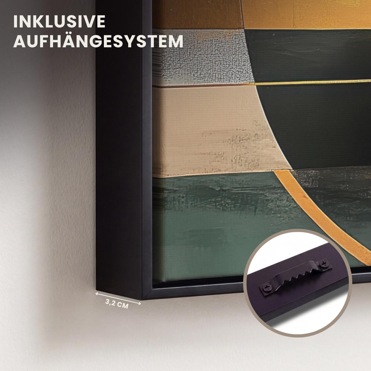 LEINWAND Bilder mit Rahmen - Abstrakt - Gold - Bronze - Grün - Formen - Modern - 30x20 - Multicolor, Textil (30/20cm) - MuchoWow