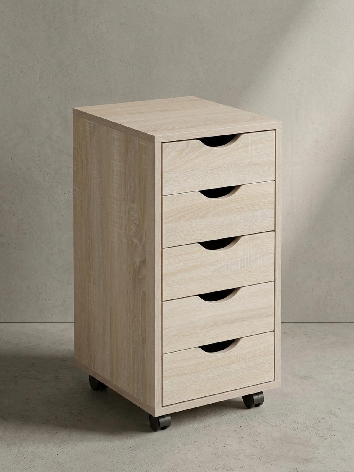 ROLLCONTAINER – MDF-Holz, Sonoma, 5 Schubladen, Rollen, für Büro oder Wohnzimmer - Beige/Schwarz, Holz/Kunststoff (38/64/33cm) - KADIMA DESIGN