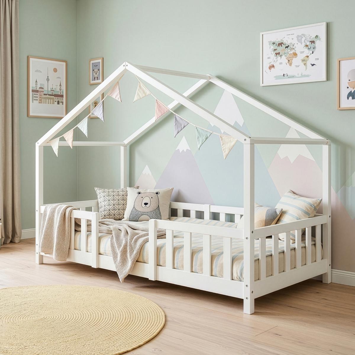 HAUSBETT Treviolo - Weiß, Holz (90/200cm) - [en.casa]
