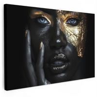 LEINWANDBILD Frau - Gold - Porträt - Schwarz-Weiß - Luxus Deko Schlafzimmer 30x20 cm - Hellblau, Textil (30/20cm) - MuchoWow