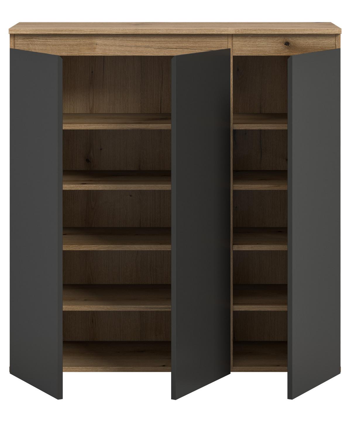 KOMMODE grau, Evoke Eiche 105 x 11 cm, Anrichte mit 10 Fächern - Eichefarben/Schwarz, Holzwerkstoff/Kunststoff (105/111/37cm) - Inn.Furn