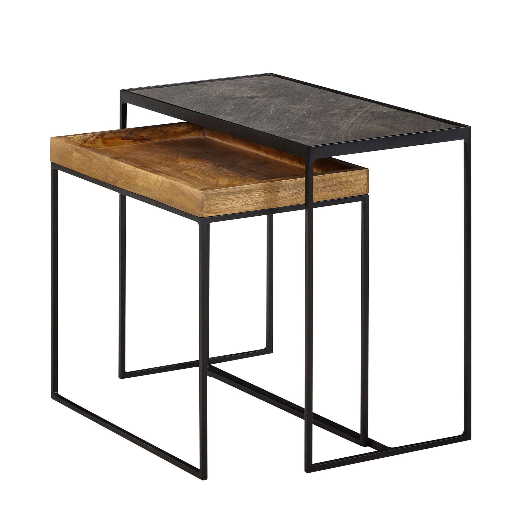 BEISTELLTISCH Set – Mango Massivholz Eisen Anthrazit Braun Industrial - Schwarz/Braun, Holz/Metall (30/60/50cm) - KADIMA DESIGN
