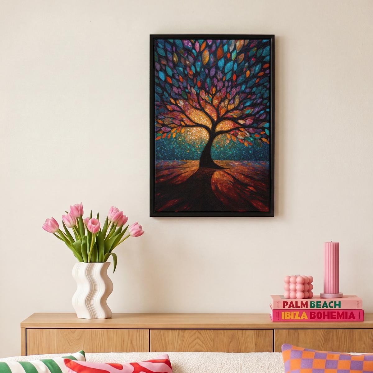 LEINWAND Bilder mit Rahmen - Mosaik - Bunt - Baum - Äste - 20x30 - Multicolor, Textil (20/30cm) - MuchoWow