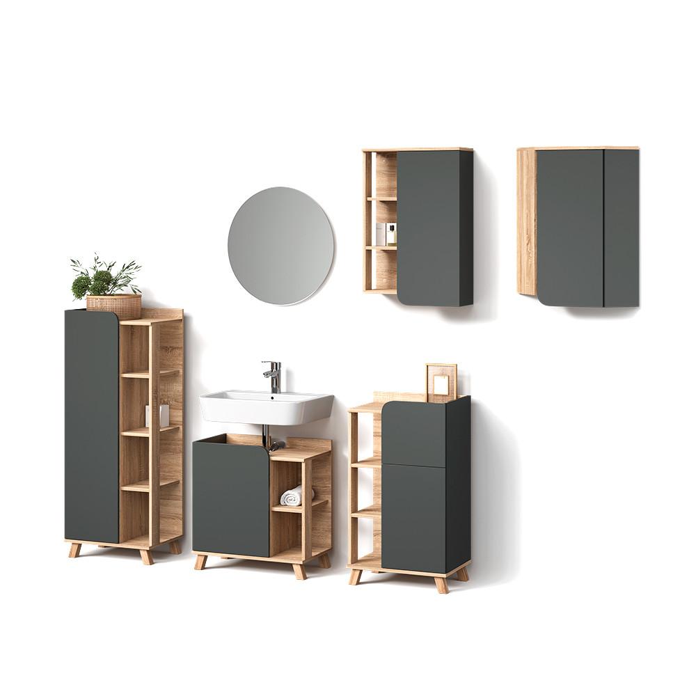 BADMÖBEL-SET Marano Anthrazit 6 Teile - Anthrazit, Holzwerkstoff (60/65/35cm) - Livinity®
