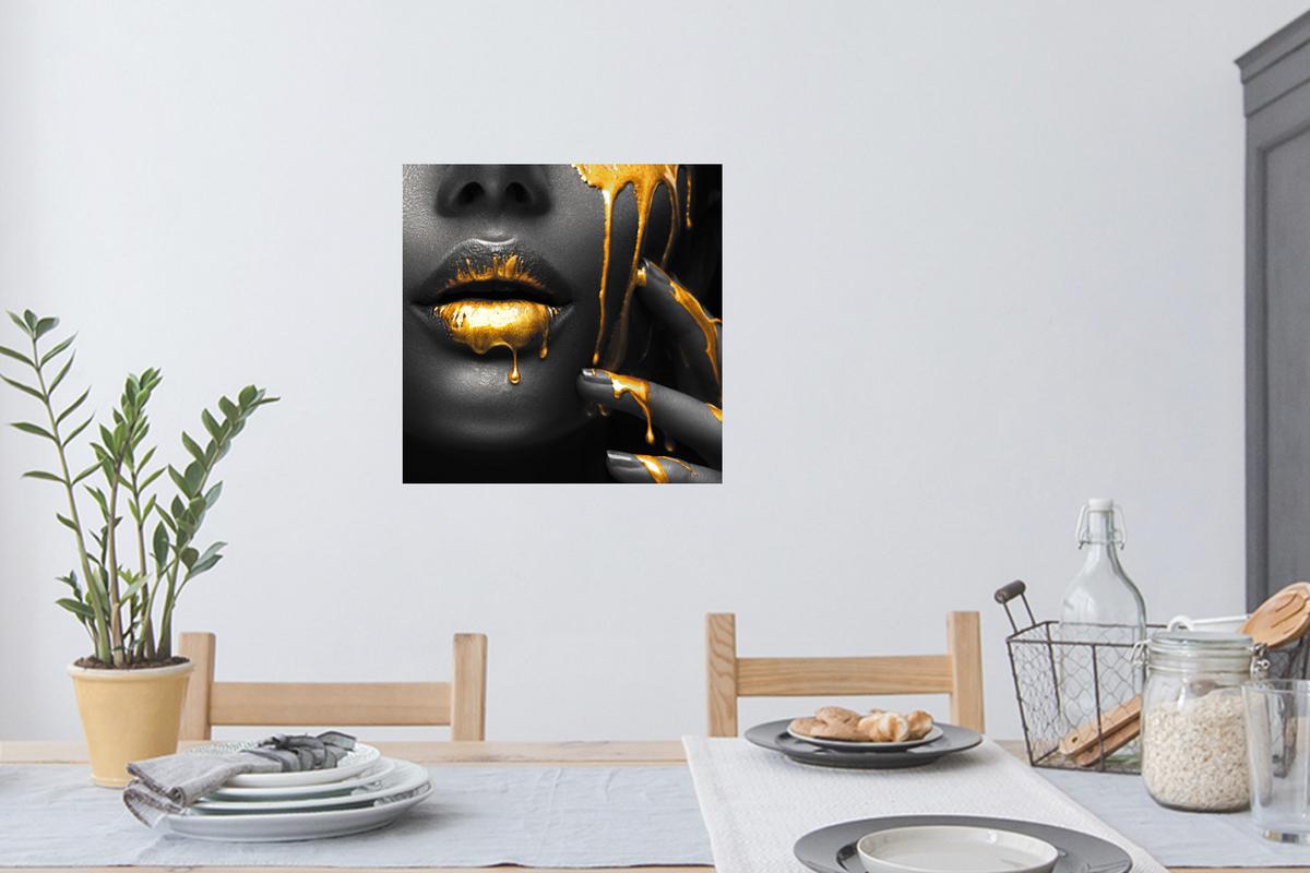 WANDTATTOO Frau - Schwarz - Gold - Gesicht - Lippen Wanddeko 50x50 cm - Goldfarben, Kunststoff (50/50/0.1cm) - MuchoWow