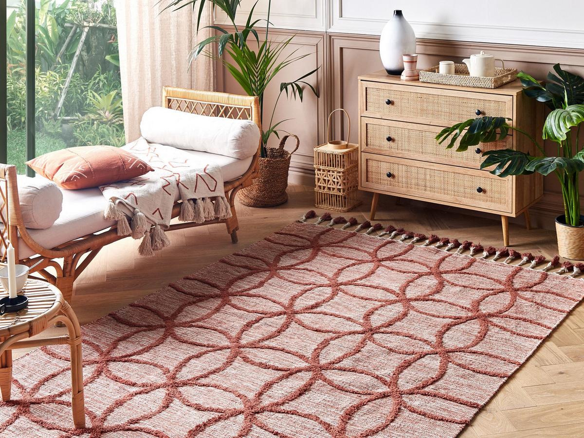 KURZFLOR-TEPPICH Kirsehir 200/140 cm - Rot, Textil (140/200cm) - Beliani