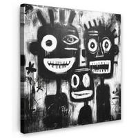LEINWANDBILD Malerei - Figuren - Schwarz - Abstrakt Deko Wohnzimmer 20x20 cm - Schwarz, Textil (20/20cm) - MuchoWow