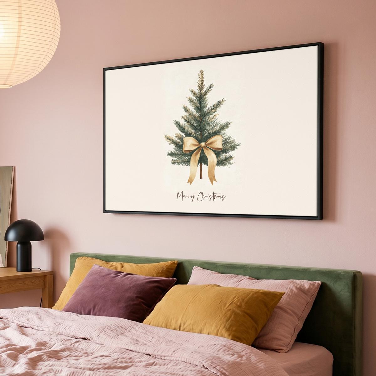 LEINWAND Bilder mit Rahmen - Weihnachtsbaum - Weihnachten - Frohe Weihnachten - Beige - 140x90 - Sandfarben, Textil (140/90cm) - MuchoWow
