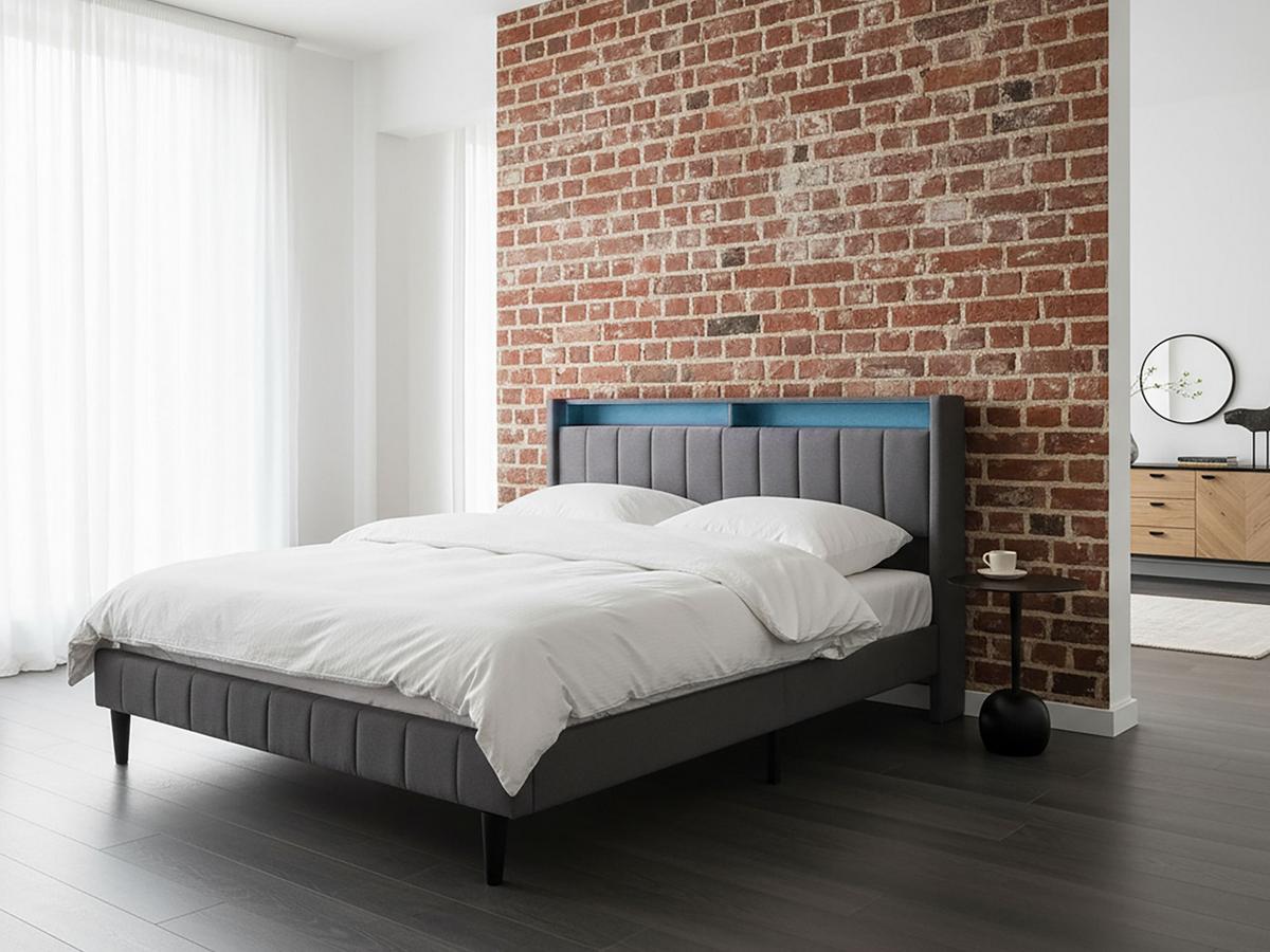 BETT mit LED 160/200 cm Stoff Dunkelgrau Beaulieu - Dunkelgrau, Textil (160/200cm) - Beliani