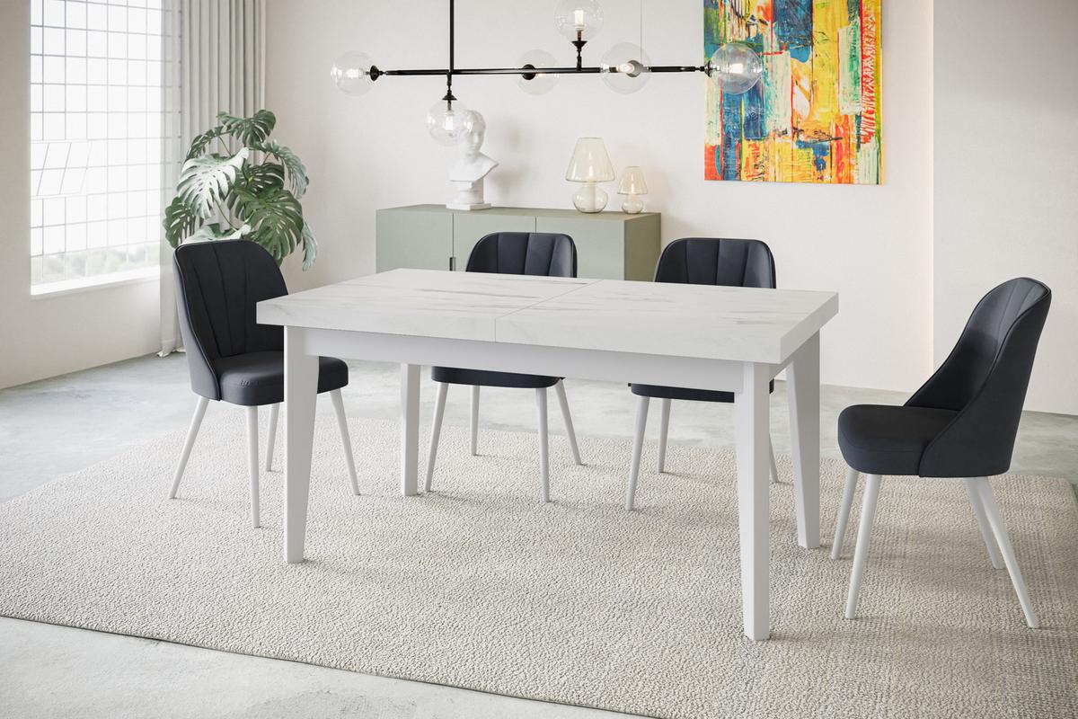 RECHTECKIGER Esszimmertisch SKANDI, ausziehbarer Tisch, Größe: 120-160X80X78 cm, Wohnzimmertisch Farbe: MARMUR, mit Holzbeinen in Farbe Weiß - Hellgrau/Weiß, Holzwerkstoff (120/80/78cm) - Alpi-Möbel