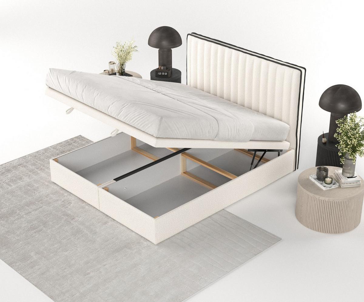 POLSTERBETT Keva mit Stauraum 120/200 cm Creme im Alta Stoff - Creme/Schwarz, Holz/Holzwerkstoff (120/200cm) - AltaBeds