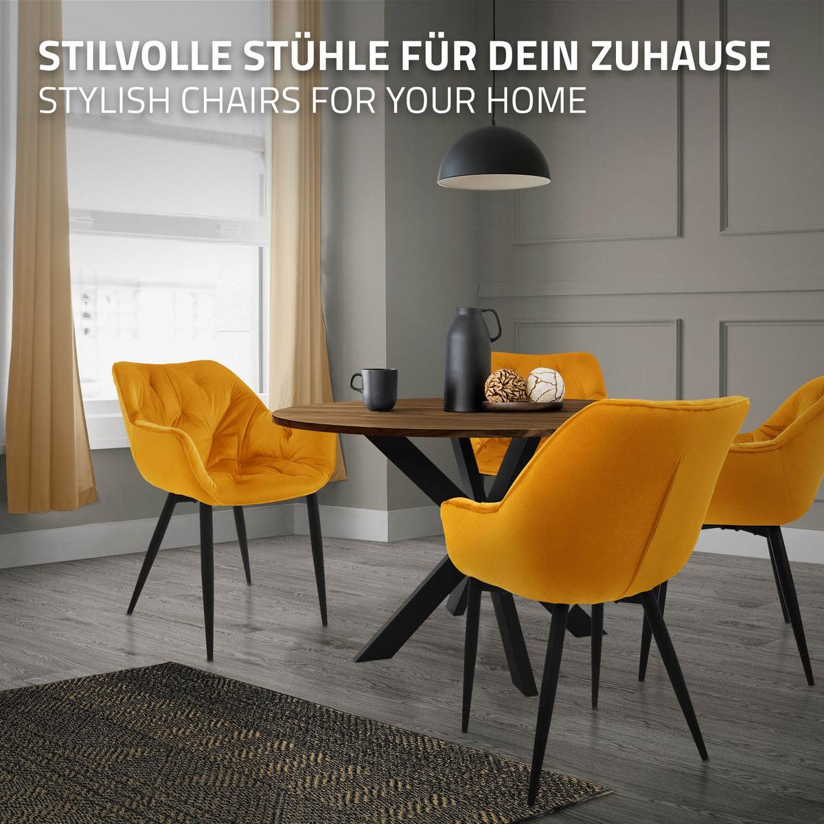 ESSZIMMERSTÜHLE 4er Set Senfgelb Samt - Gelb/Schwarz, Metall (67/83/59cm) - ML-DESIGN