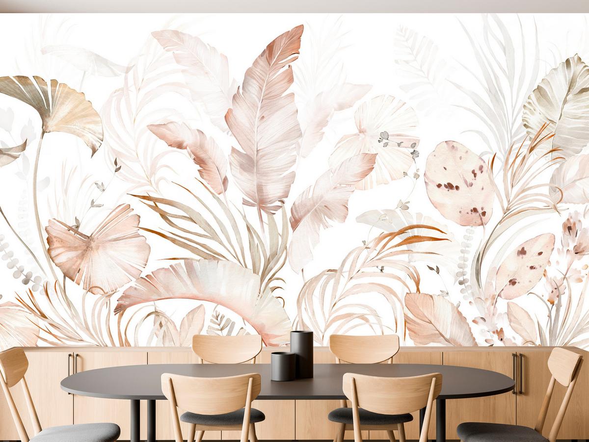 FOTOTAPETE für Esszimmer Beige Palmenblätter Tropisch Boho 250x175 - Beige/Orange, Papier (250/175cm) - Muralo