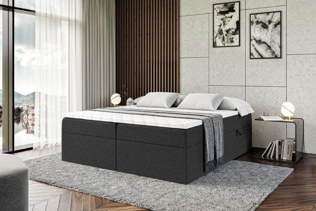 BOXBETT mit H4-Matratze und Lattenrost - MARCE BW - 140x200 Schwarz - Schwarz, Holzwerkstoff (140/200cm) - ALTDECOR