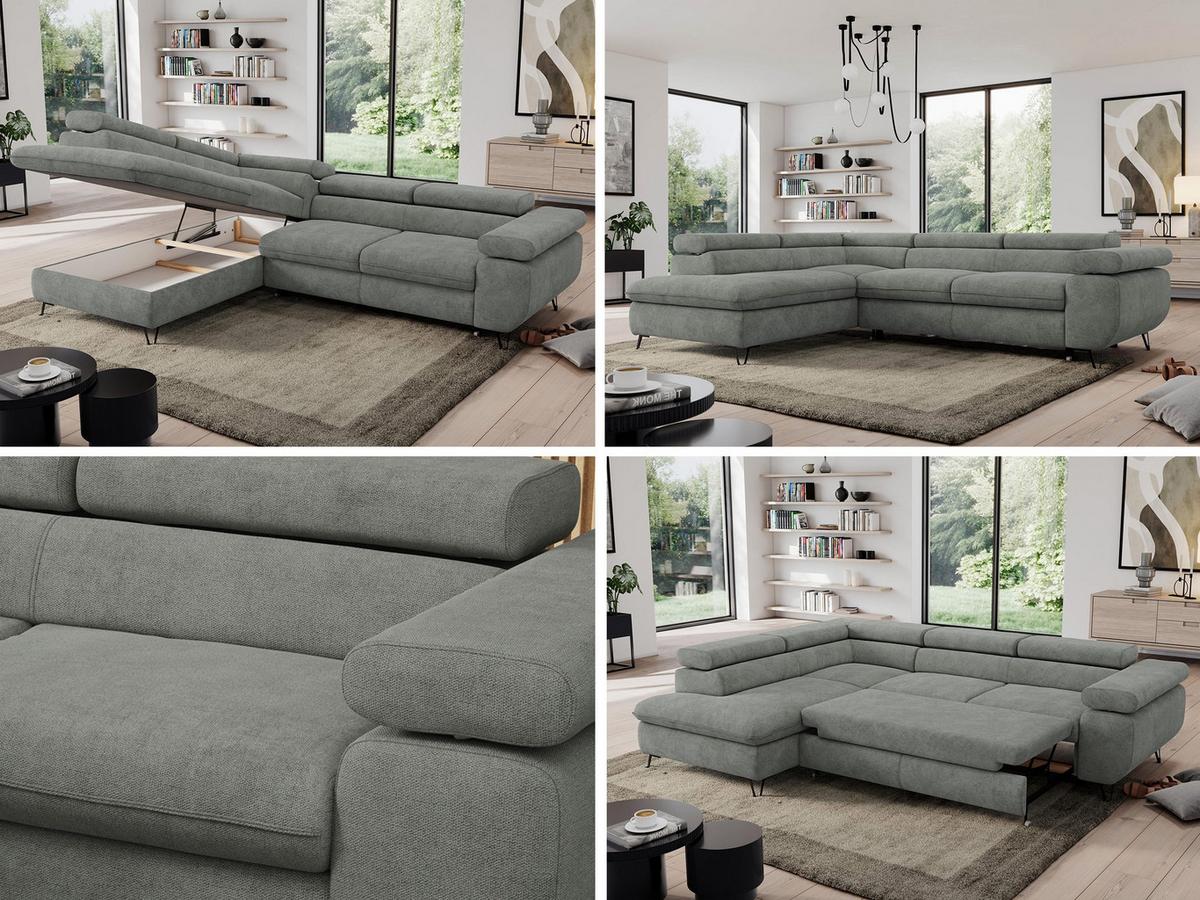 ECKSOFA PEDRO L Grau Struktur - Links Seite - Schwarz/Grau, Textil/Metall (208/273cm) - MKS