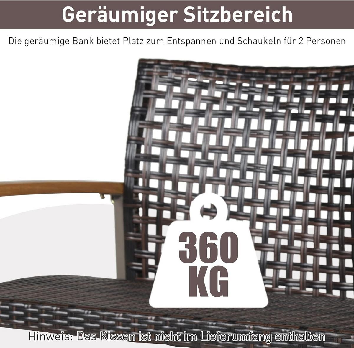 SCHAUKELBANK Braun（2er-Set) - Braun, Naturmaterialen (131/54/68cm) - COSTWAY