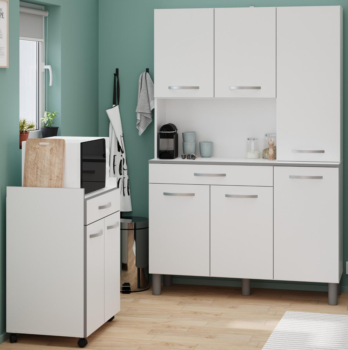 BUFFET Küche weiß 120 cm Küchenschrank mit viel Stauraum - Weiß/Grau, Holzwerkstoff (120/181/44cm) - Parisot Meuble