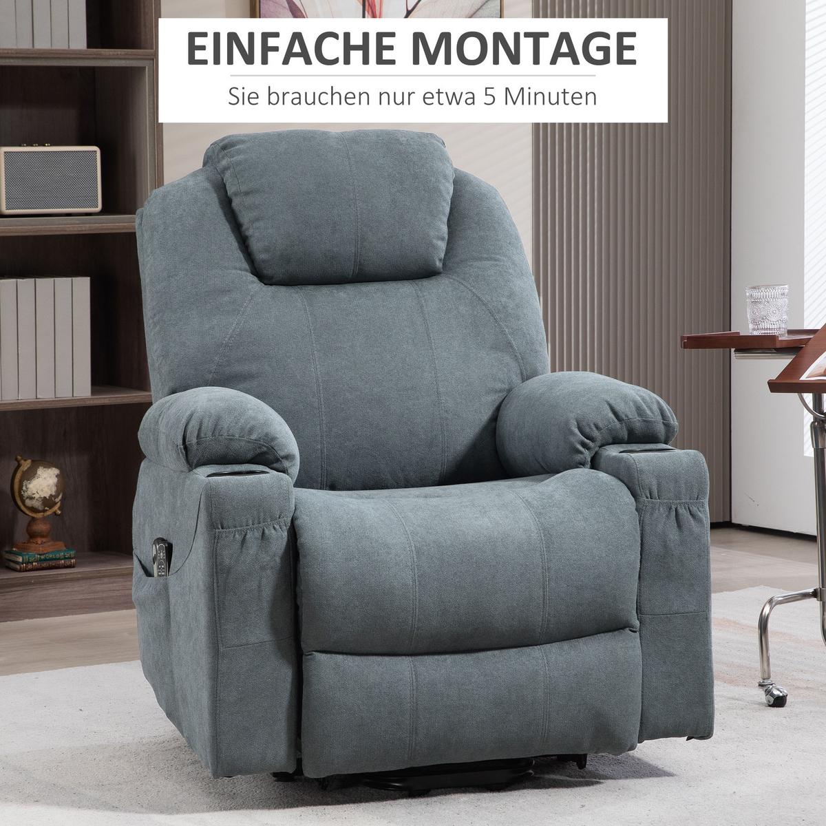 FERNSEHSESSEL mit Aufstehhilfe, Dunkelgrau - Dunkelgrau/Schwarz, Textil/Metall (90/107/101cm) - HOMCOM
