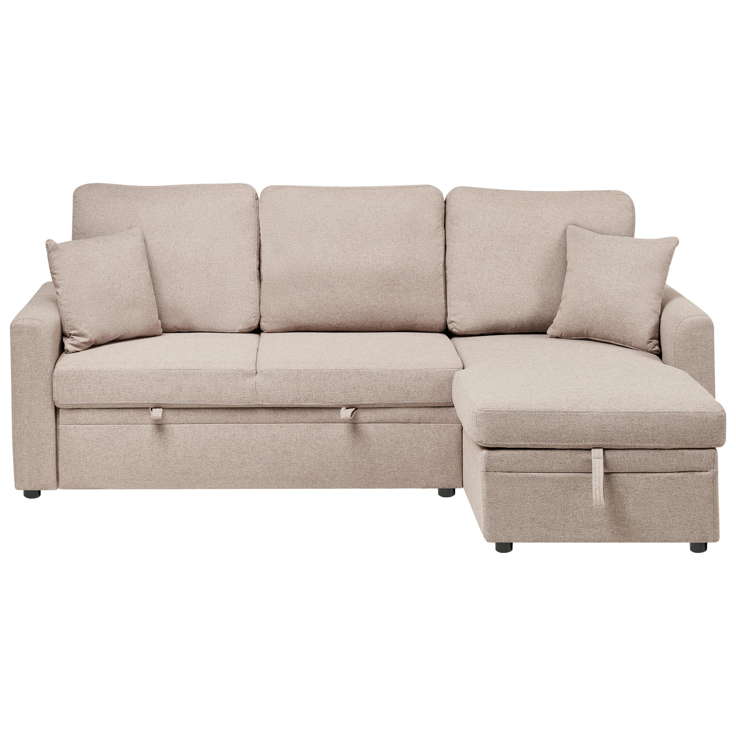 ECKSCHLAFSOFA 3-Sitzer Kunstleinen Hellbraun mit Stauraum linksseitig Nassjo - Hellbraun, Textil (210/131cm) - Beliani