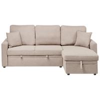 ECKSCHLAFSOFA 3-Sitzer Kunstleinen Hellbraun mit Stauraum linksseitig Nassjo - Hellbraun, Textil (210/131cm) - Beliani