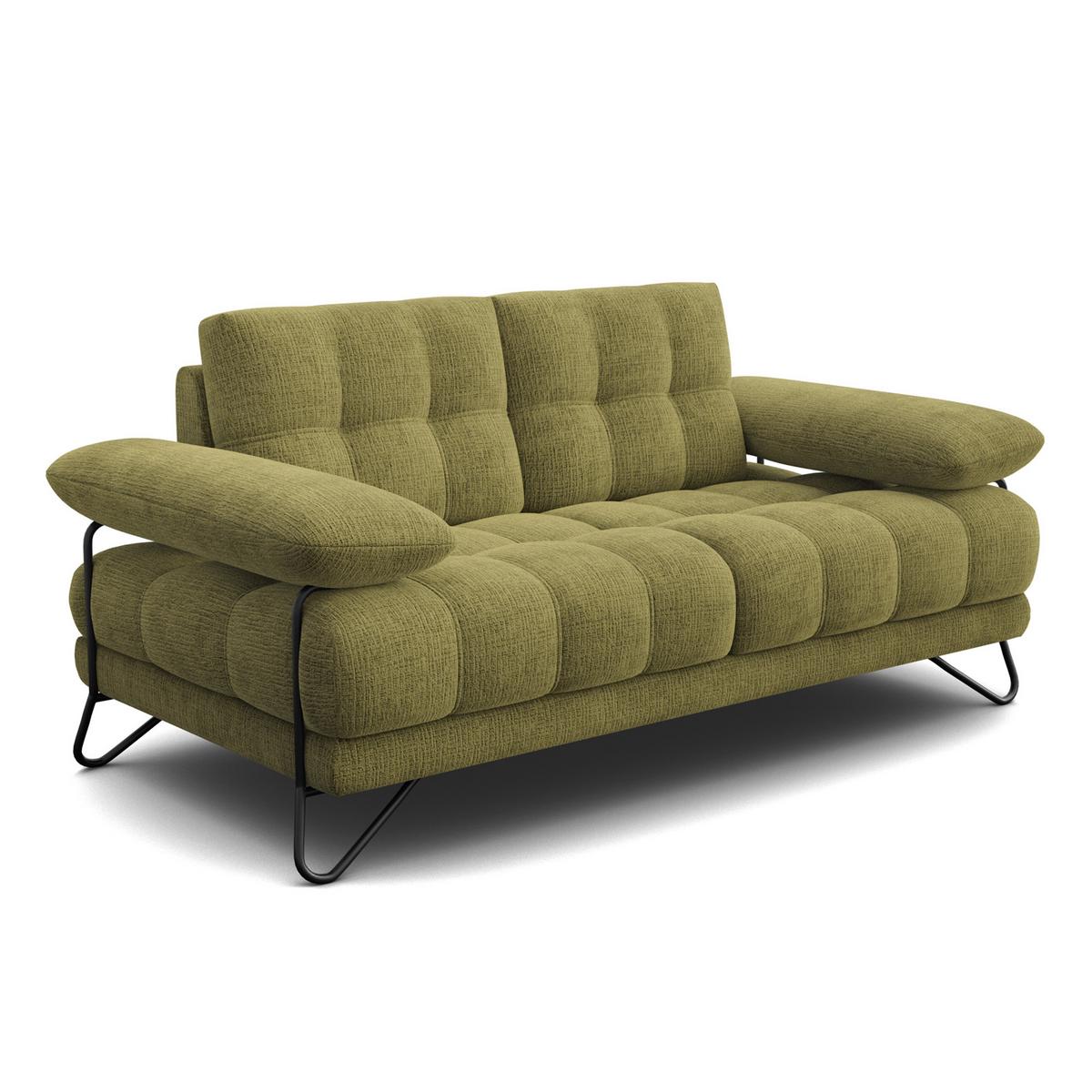 SOFA BUBBARA 2-Sitzer, olivgrün - Schwarz/Olivgrün, Holz/Textil (185/87/96cm) - Wozimo