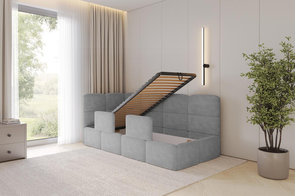 EINZELLBETT Jugendbett mit Bettkasten und Matratze H3/H4, Rechts - KIVY 80x200 Grau - Silberfarben, Holzwerkstoff/Textil (80/200cm) - ALTDECOR