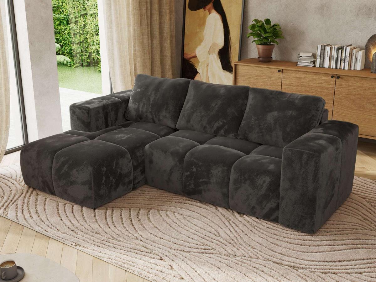 ECKSOFA MONIVA Dunkelgrau Plüsch - Links - Dunkelgrau/Schwarz, Kunststoff/Textil (164/266cm) - MKS