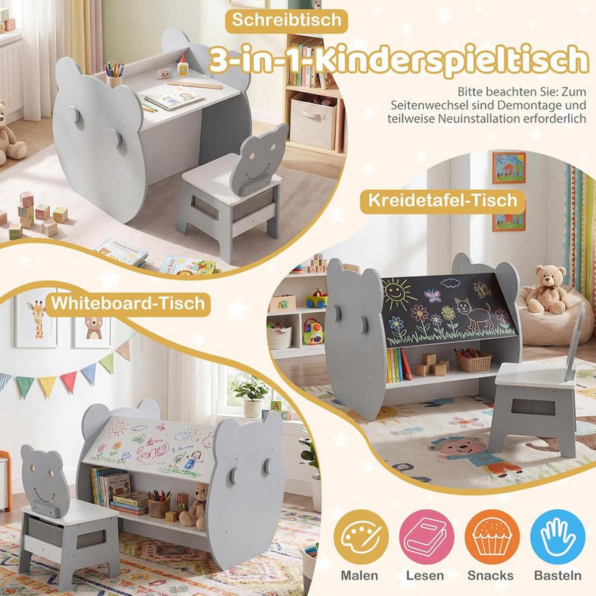 KINDERTISCH mit stuhl grau(2-tlg) - Grau, Holzwerkstoff (59.5/60/60cm) - COSTWAY