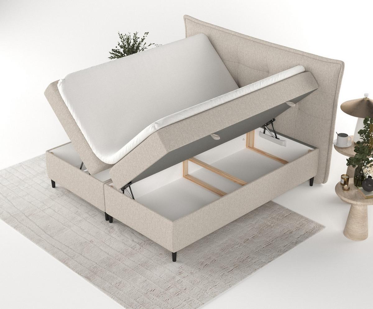 BOXBETT Las Palmas 180/200 cm Hellbeige im Megan Stoff - Sandfarben/Schwarz, Holz/Holzwerkstoff (180/200cm) - AltaBeds