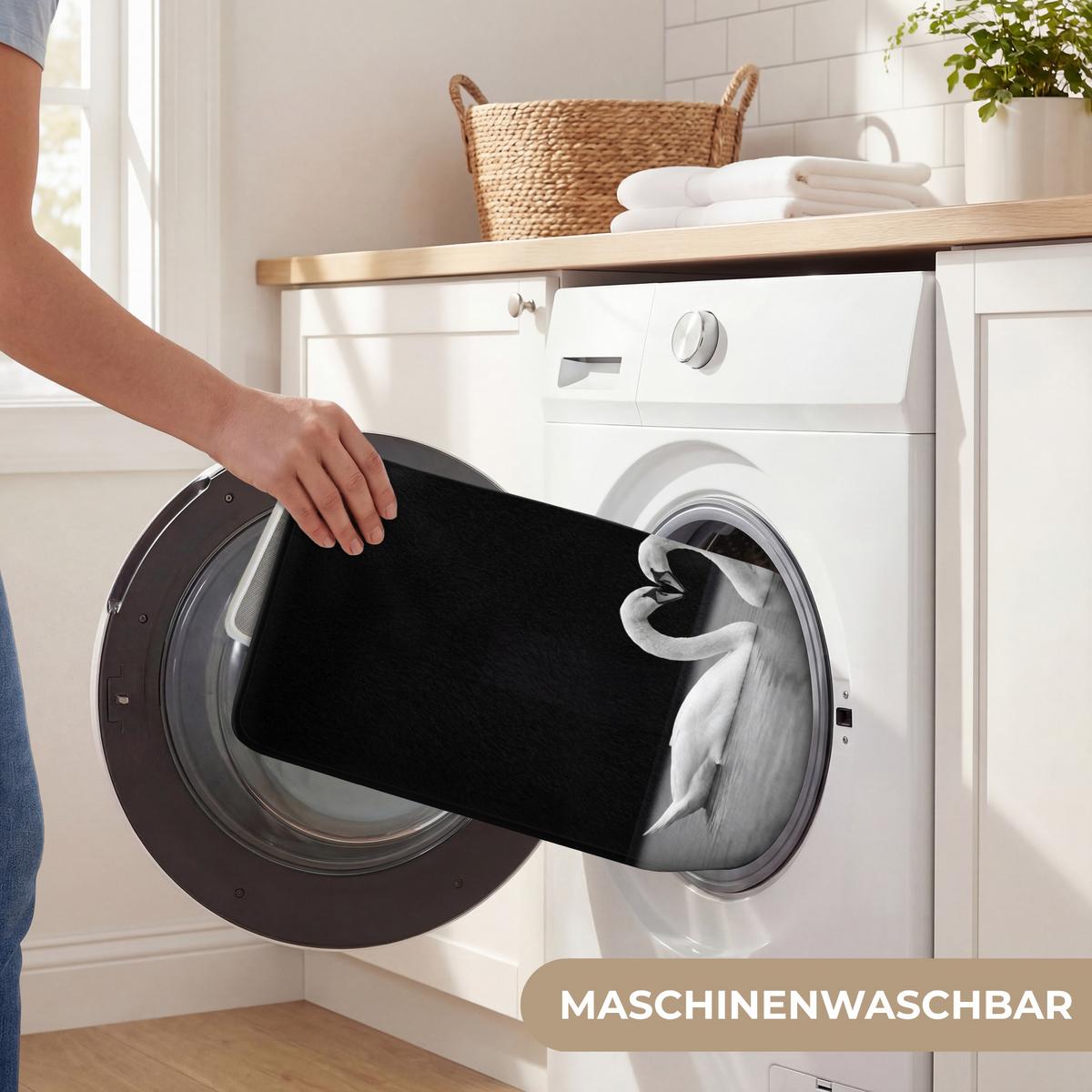 WC-VORLEGER Schwäne - Herz - Schwarz - Weiß WC Teppich 50x80 cm - Schwarz, Textil (50/1cm) - OnlyWow