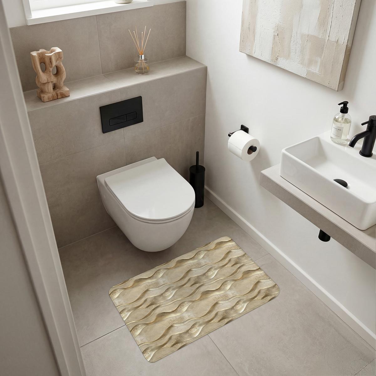 BADEMATTE Wellen - Muster - Gold 80x50 cm - Messingfarben, Textil (80/50cm) - OnlyWow