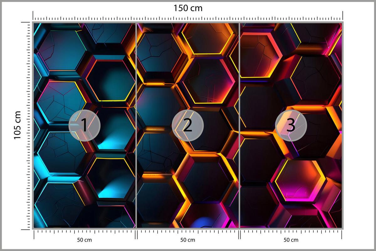 FOTOTAPETE für Jugendzimmer Schwarz Neon Hexagone 150x105 - Gelb/Schwarz, Papier (150/105cm) - Muralo